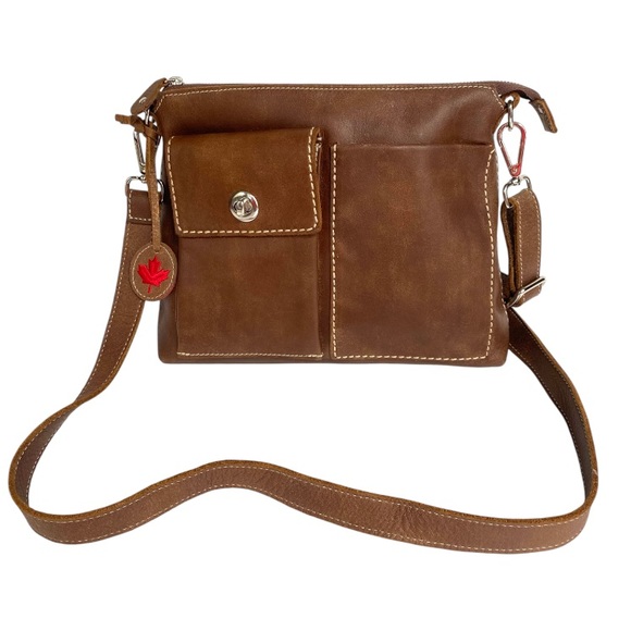 Roots Brown Village Tribe Italian made Leather Crossbody - Picture 1 of 13